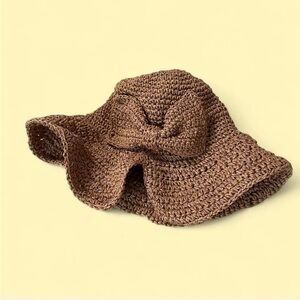 Woven Straw Bucket Sunhat with Bow Detail